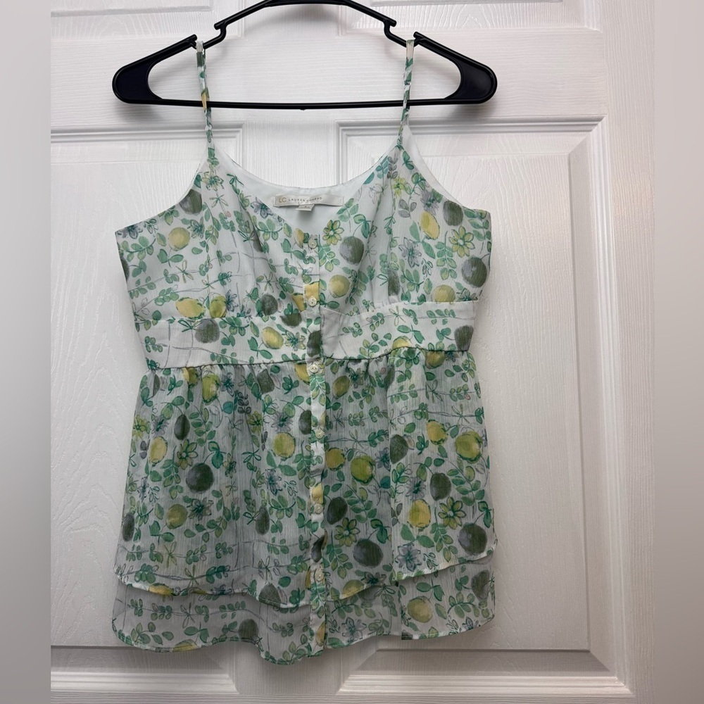 LC Lauren Conrad Lemon Print Tank Top - Green and Yellow Size Small